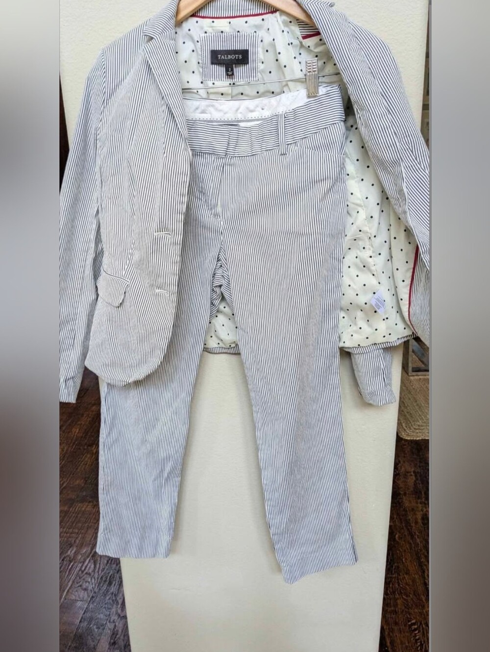 Talbots White and Navy Pinstripe Tailored Pants